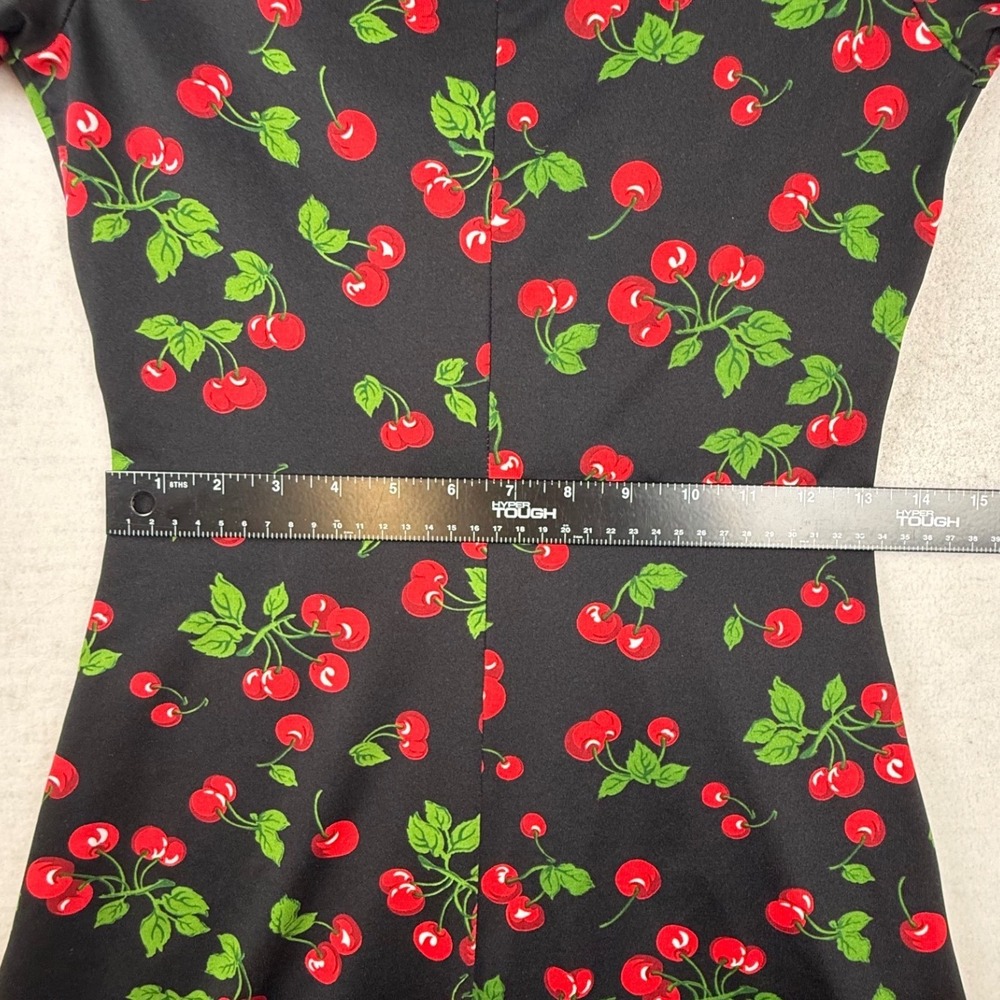 Pin Up Girl Cherry Print Rockabilly Dress Black Cap Sleeve Medium kitschy retro - Picture 8 of 12